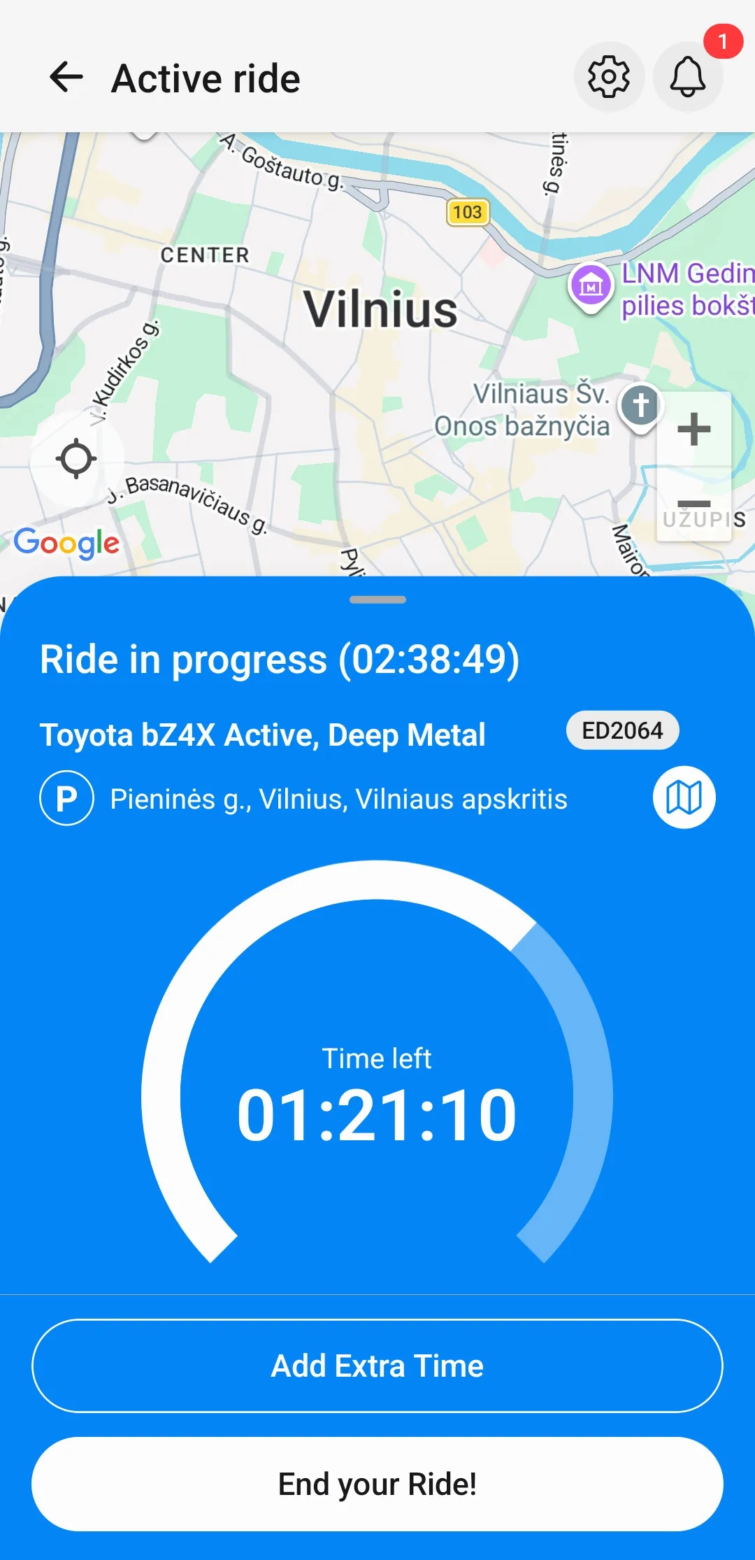 Programėlės ekranas su vietos pasirinkimo žemėlapiu